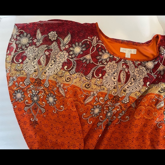 Dressbarn Ladies Orange Floral Blouson Blouse Gathered Elastic Waist Size Small - Picture 13 of 13